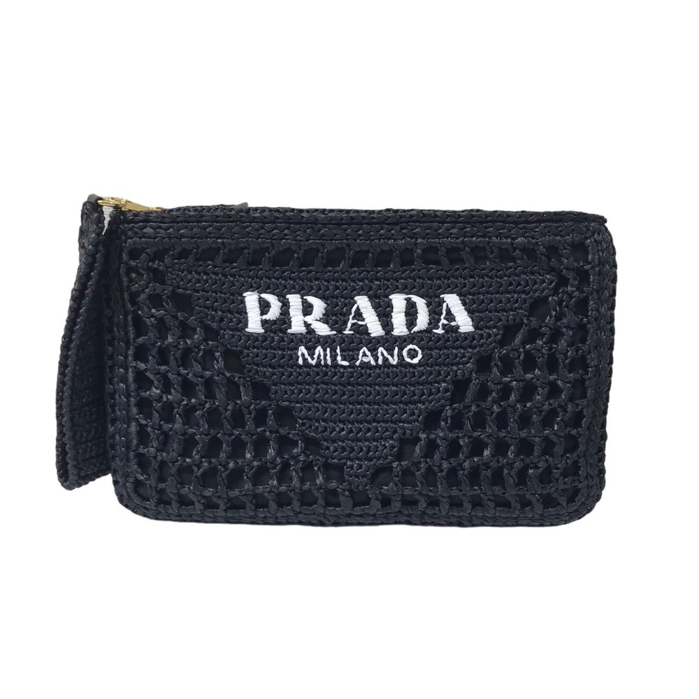 Prada Raffia Envelope Black Handbag